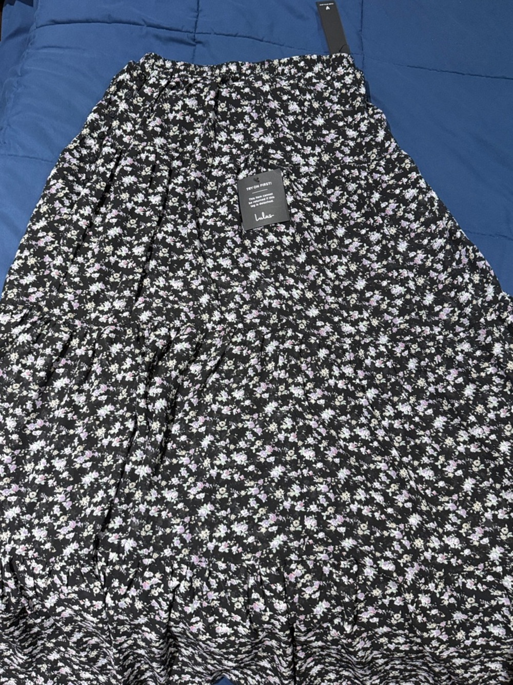 Lulu's Black Maxi Skirt with Lavender and White Floral